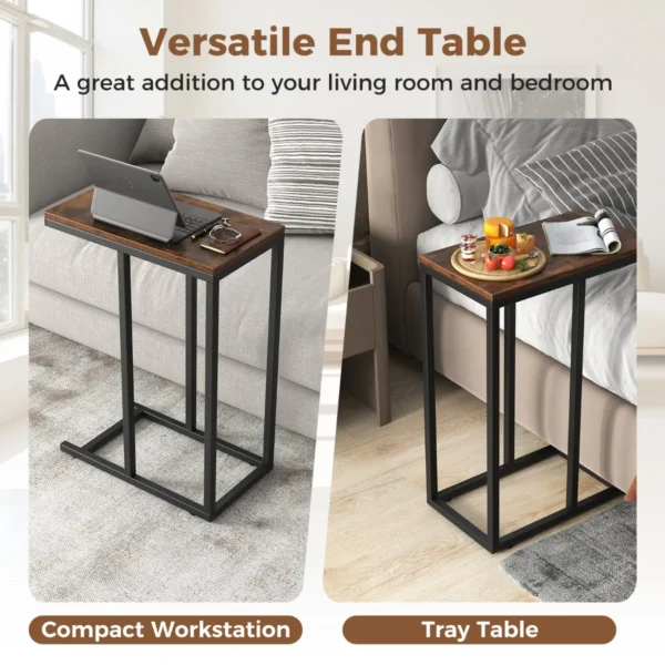 C vormige bijzettafel voor bank en bed 64 cm bankbijzettafel metalen frame tv ladetafel voor woonkamer slaapkamer kleine ruimtes bruin 7