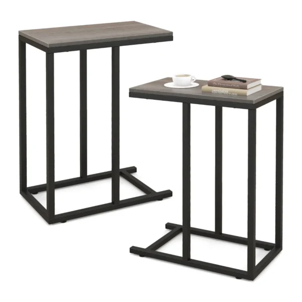 C vormige bijzettafel voor bank en bed 64 cm bankbijzettafel metalen frame tv ladetafel voor woonkamer slaapkamer kleine ruimtes grijs 3