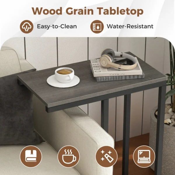 C vormige bijzettafel voor bank en bed 64 cm bankbijzettafel metalen frame tv ladetafel voor woonkamer slaapkamer kleine ruimtes grijs 6