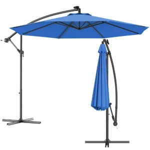 Φ300cm led patio parasol met handslinger en kantel aanpassing buiten cantilever opknoping markt patio paraplu blauw 1