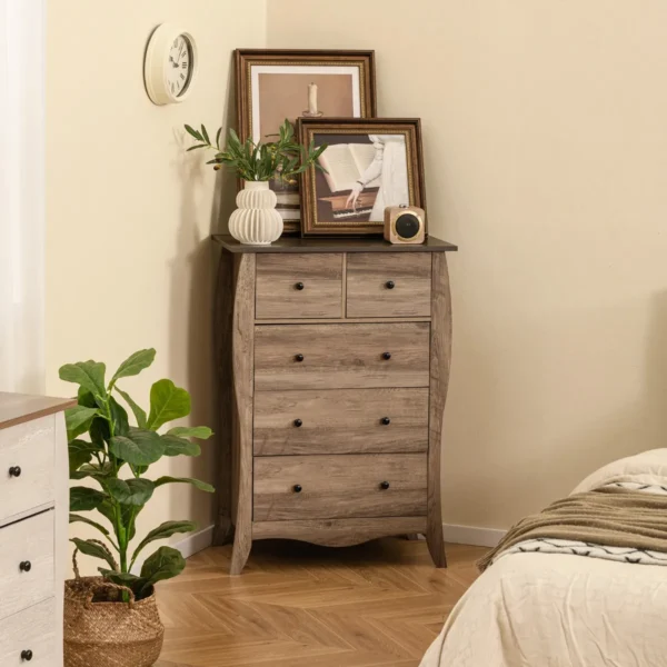 Commode met 5 laden dressoir in landelijke stijl met inklapbare stoffen laden opbergkast van hout ladekast (bruin) 7