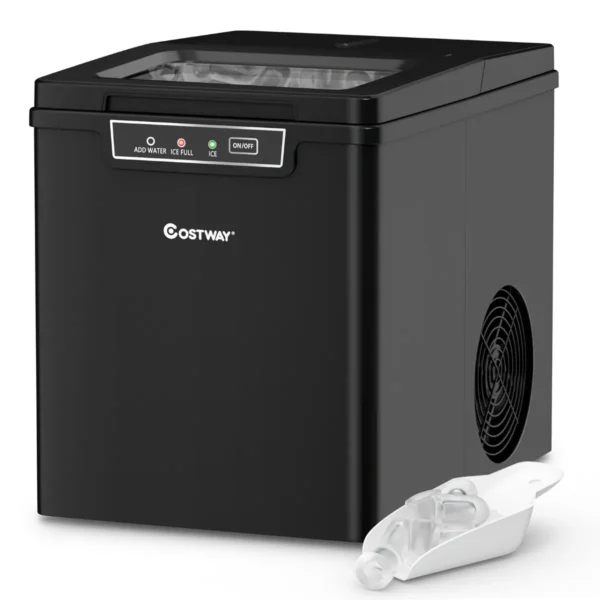 Compacte ijsblokjesmachine 9 kogeltjes ijs / 8 minuten 12 kg/dag ijsmachine met ijslepel en emmer 35 x 25 x 29,5 cm zwart 1