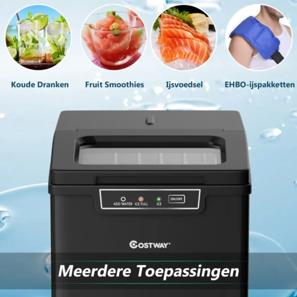 Compacte ijsblokjesmachine 9 kogeltjes ijs / 8 minuten 12 kg/dag ijsmachine met ijslepel en emmer 35 x 25 x 29,5 cm zwart 3