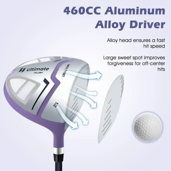 Complete dames golfclubset 11 delige set golfclubs rechtshandig met draagtas en regenhoes paars 6