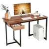 Computerbureau 120cm lade metalen frame verstelbare voetsteun modern bureau voor kantoor woonkamer okkernoot 1