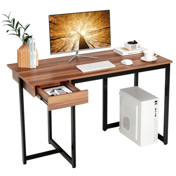 Computerbureau 120cm lade metalen frame verstelbare voetsteun modern bureau voor kantoor woonkamer okkernoot 1