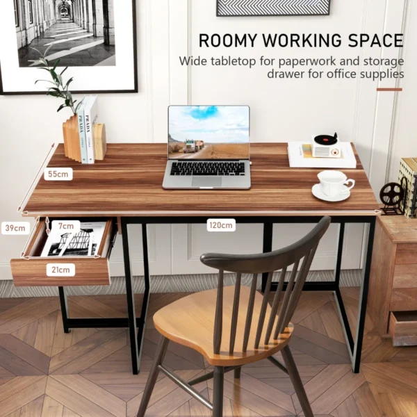 Computerbureau 120cm lade metalen frame verstelbare voetsteun modern bureau voor kantoor woonkamer okkernoot 4