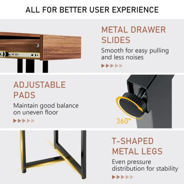 Computerbureau 120cm lade metalen frame verstelbare voetsteun modern bureau voor kantoor woonkamer okkernoot 7