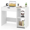 Computerbureau met opklapbaar bovenblad modern laptopbureau met verborgen vak en 2 open opbergplanken studeertafel wit 2