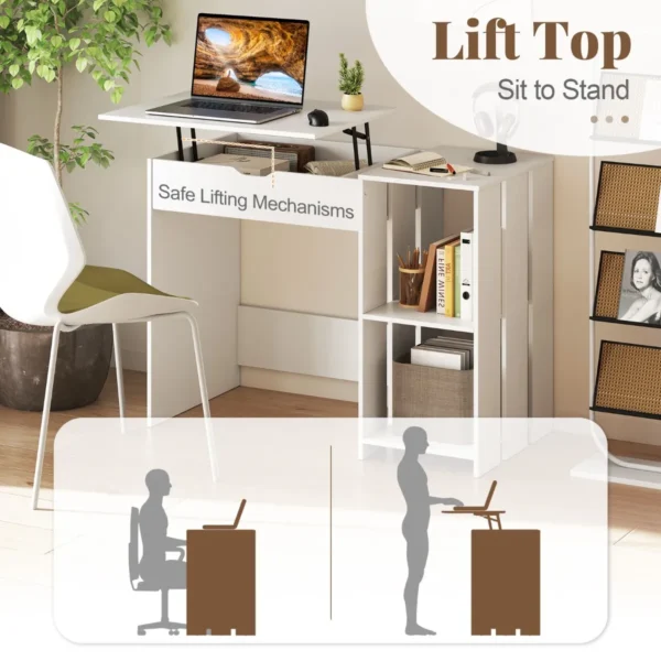 Computerbureau met opklapbaar bovenblad modern laptopbureau met verborgen vak en 2 open opbergplanken studeertafel wit 5