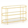 Consoletafel met 3 niveaus tv standaard voor tv's tot 65 inch tv console met gehard glazen planken goud 2