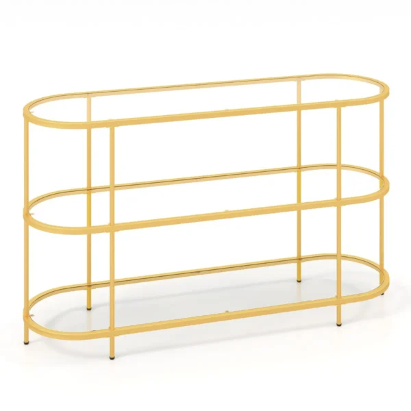 Consoletafel met 3 niveaus tv standaard voor tv's tot 65 inch tv console met gehard glazen planken goud 2