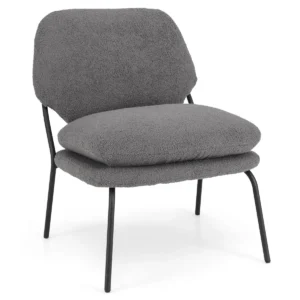 Decoratieve fauteuil zonder armleuningen loungestoel van fleecestof met hoge rugleuning dikke kussens moderne stoel grijs 1
