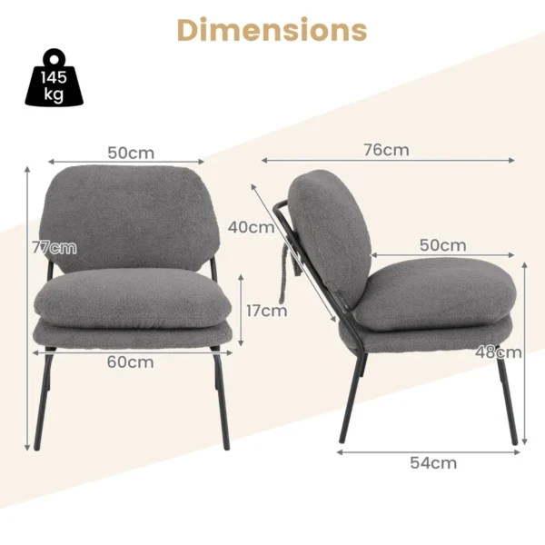 Decoratieve fauteuil zonder armleuningen loungestoel van fleecestof met hoge rugleuning dikke kussens moderne stoel grijs 2