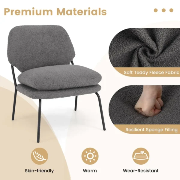 Decoratieve fauteuil zonder armleuningen loungestoel van fleecestof met hoge rugleuning dikke kussens moderne stoel grijs 3