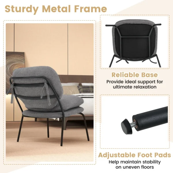 Decoratieve fauteuil zonder armleuningen loungestoel van fleecestof met hoge rugleuning dikke kussens moderne stoel grijs 5