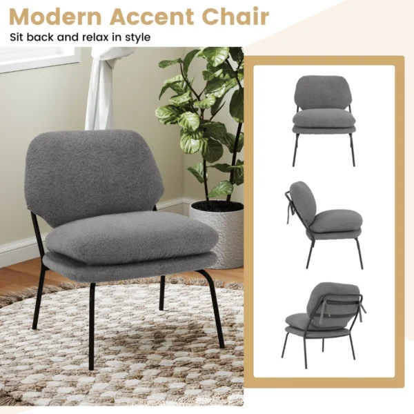 Decoratieve fauteuil zonder armleuningen loungestoel van fleecestof met hoge rugleuning dikke kussens moderne stoel grijs 6