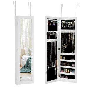 Deur en wandgemonteerde sieradenkast grote spiegel met opbergplanken 30 x 8,5 x 129,5 cm wit 1