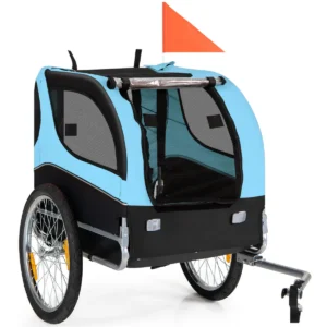 Dieren fietskar fietskar voor kleine en middelgrote honden met 50cm wielen zonnedak universeel fietspaar zwart + blauw 1