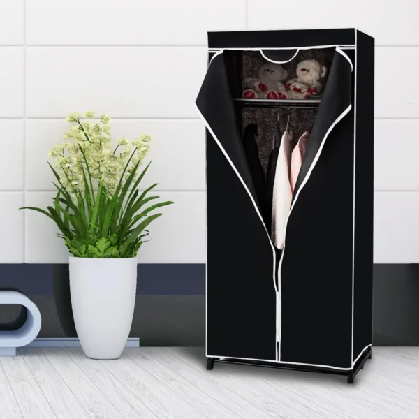 Draagbare kledingkast vrijstaande garderobe kleding opslag organisator vouwkast met opknoping rek zwart 3