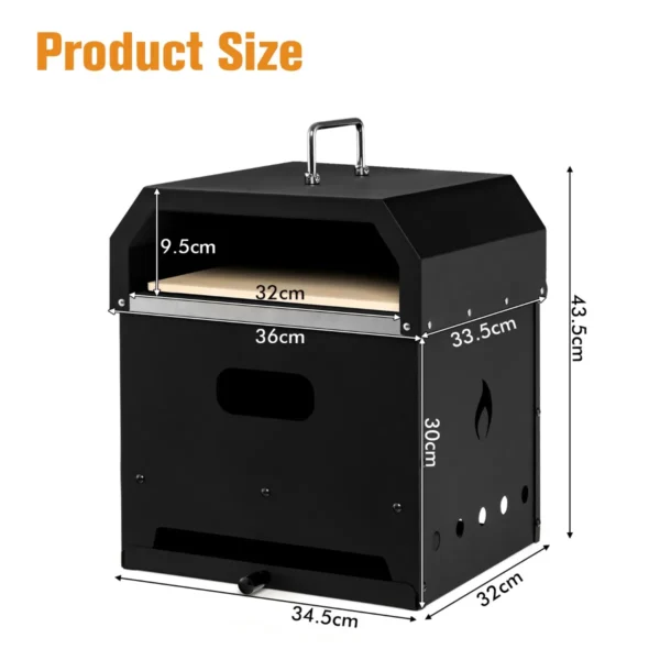 Draagbare pizza oven hout brandende pizza oven 33cm pizza steen pizza schep voor achtertuin camping 36 x 33,5 x 43,5 cm 2