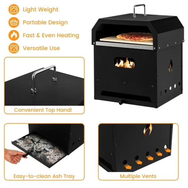 Draagbare pizza oven hout brandende pizza oven 33cm pizza steen pizza schep voor achtertuin camping 36 x 33,5 x 43,5 cm 4