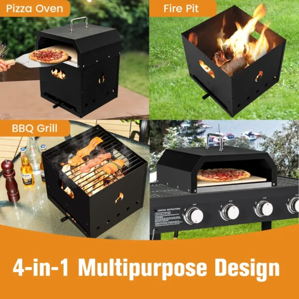 Draagbare pizza oven hout brandende pizza oven 33cm pizza steen pizza schep voor achtertuin camping 36 x 33,5 x 43,5 cm 5