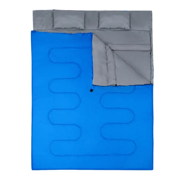 Dubbele slaapzak 2 persoons waterdichte slaapzak met 2 kussens en draagtas voor kamperen en reizen 220x150 cm blauw 1