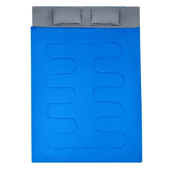 Dubbele slaapzak 2 persoons waterdichte slaapzak met 2 kussens en draagtas voor kamperen en reizen 220x150 cm blauw 2