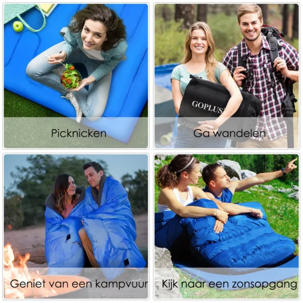 Dubbele slaapzak 2 persoons waterdichte slaapzak met 2 kussens en draagtas voor kamperen en reizen 220x150 cm blauw 7