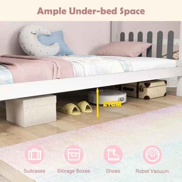Eenpersoonsbed met bureau houten bed met hekvormig hoofdeinde haken en laden lattenbodem met 18 houten latten 200 x 90 cm 3