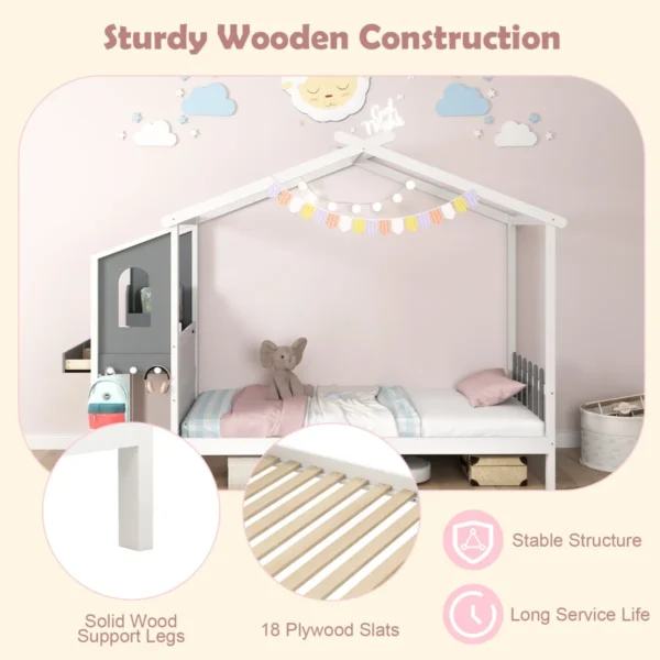 Eenpersoonsbed met bureau houten bed met hekvormig hoofdeinde haken en laden lattenbodem met 18 houten latten 200 x 90 cm 5