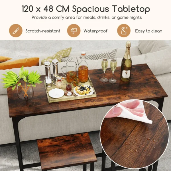 Eettafelset van 3 stuks 120 cm industriële keukentafel met 2 barkrukken rechthoekige bartafel en stoelen voor eetkamer bistro bruin 4