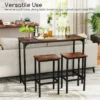 Eettafelset van 3 stuks 120 cm industriële keukentafel met 2 barkrukken rechthoekige bartafel en stoelen voor eetkamer bistro bruin 5