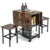 Eettafelset voor 2 personen keukentafel met uittrekbaar tafelblad en inklapbaar metalen frame eetkamertafelset met wielen incl. 2 krukken 2