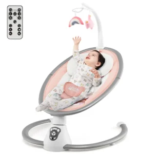 Elektrische babyschommel met 5 schommelamplitudes timer en bewegingsfunctie op 3 niveaus schommelstoel voor baby's roze 1