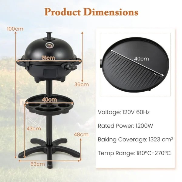 Elektrische barbecue 2 in 1 tafelgrill & staande grill met 2 zone grillplaat elektrische grill met kruidenrek en standaard anti aanbaklaag 3