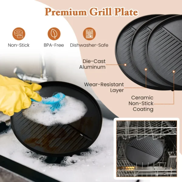 Elektrische barbecue 2 in 1 tafelgrill & staande grill met 2 zone grillplaat elektrische grill met kruidenrek en standaard anti aanbaklaag 5