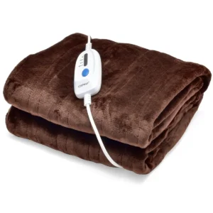 Elektrische deken 130 x 180 cm warmtedeken met automatische uitschakeling 4 temperatuurniveaus & 8 uur timer machinewasbaar bruin 1