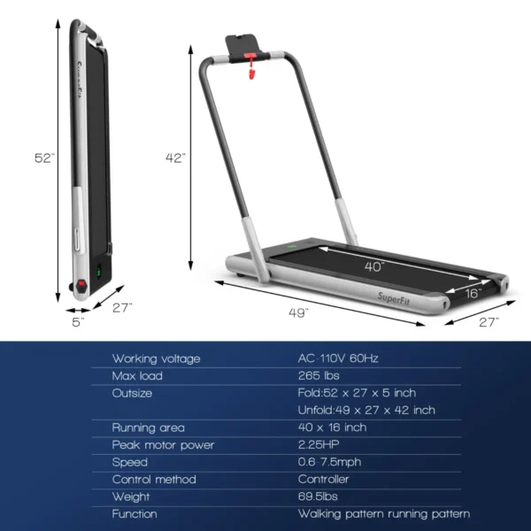Elektrische loopband 1 12 km/u led display opvouwbare hometrainer fitnessapparaat 120 kg zilver 2