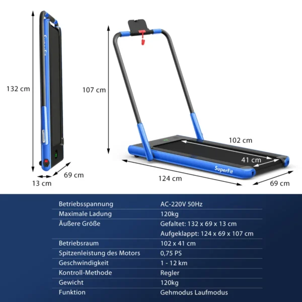 Elektrische loopband 1 12 km / u led display opvouwbare hometrainer fitnessapparatuur 120 kg marine 2