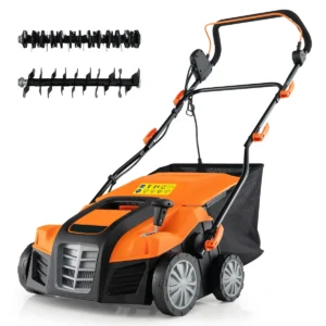 Elektrische verticuteermachine en gazonbeluchter 15a 2 in 1 gazonverticuteermachine met hoogteverstelling in 3 standen oranje 1
