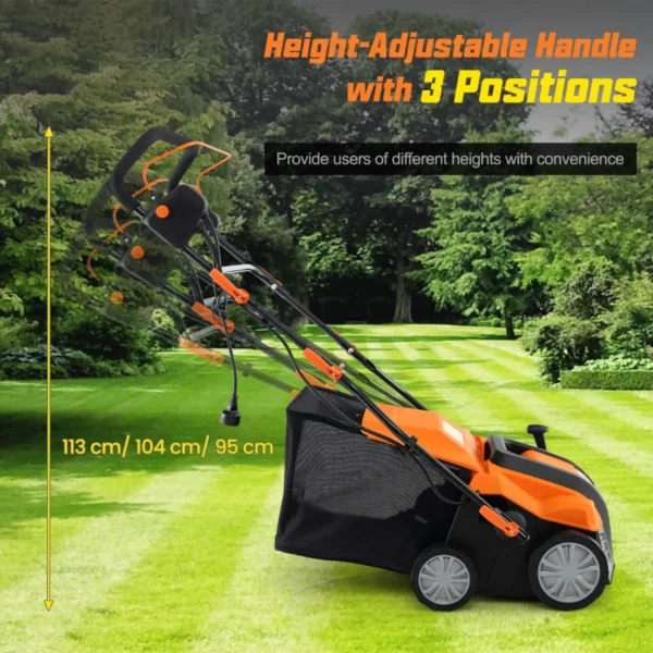 Elektrische verticuteermachine en gazonbeluchter 15a 2 in 1 gazonverticuteermachine met hoogteverstelling in 3 standen oranje 3