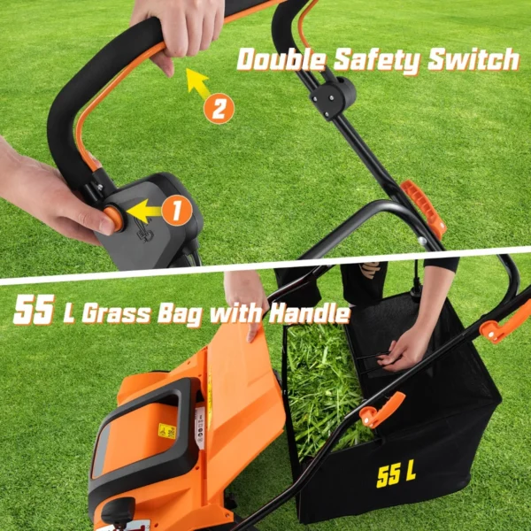 Elektrische verticuteermachine en gazonbeluchter 15a 2 in 1 gazonverticuteermachine met hoogteverstelling in 3 standen oranje 7