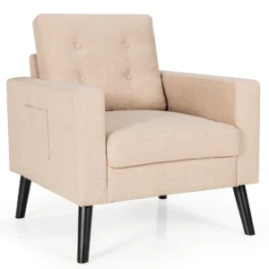 Fauteuil met 2 zijzakken oorfauteuil met armleuningen en rugkussens enkele bank gevoerd relaxstoel clubstoel televisiestoel (beige) 1