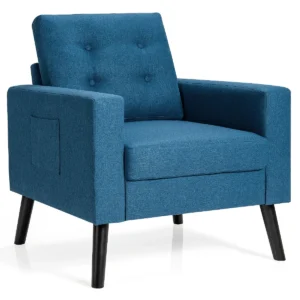 Fauteuil met 2 zijzakken oorfauteuil met armleuningen en rugkussens enkele bank gevoerd relaxstoel clubstoel televisiestoel (blauw) 1