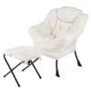 Fauteuil met kruk relaxstoel met armleuningen zijzak en voetensteun loungestoel televisiestoel gevoerde oorfauteuil (beige) 1