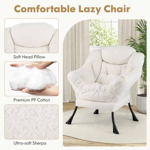Fauteuil met kruk relaxstoel met armleuningen zijzak en voetensteun loungestoel televisiestoel gevoerde oorfauteuil (beige) 6