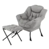 Fauteuil met kruk relaxstoel met armleuningen zijzak en voetensteun loungestoel televisiestoel gevoerde oorfauteuil grijs 1