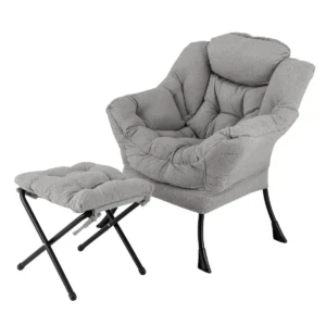 Fauteuil met kruk relaxstoel met armleuningen zijzak en voetensteun loungestoel televisiestoel gevoerde oorfauteuil grijs 1